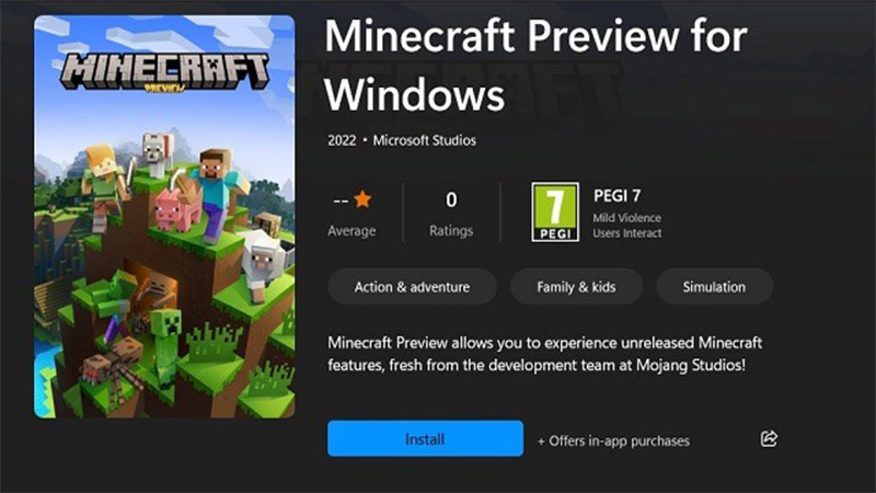Minecraft trên kho ứng dụng Microsoft Store