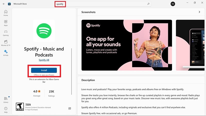 Hướng dẫn bạn tải app Spotify trên Microsoft Store